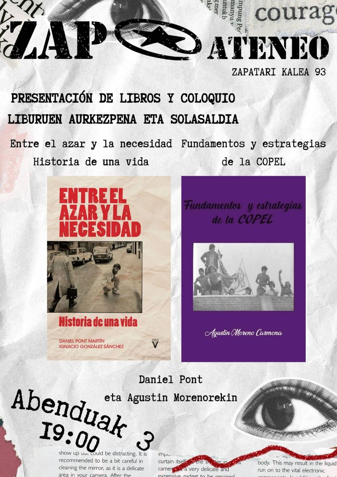 Presentación de libros y coloquio con sus autores: » Entre el azar y la necesidad» y » Fundamentos y estrategias de la COPEL» (2024-12-03, asteartea 19:00etan ZAPateneon)